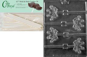 Cybrtrayd 45St50-K139 Princess Crown Pops Kids Chocolate Candy Mold with 50 Cybrtrayd 4.5-Inch Lollipop Sticks