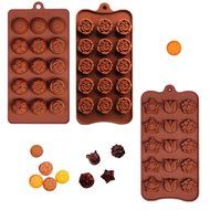 Poproo Flower Shaped 3-piece Candy Molds Set 15-cavities Chocolate Ice Cube Mold, Tulip Rose Sunflower Lotus Shapes