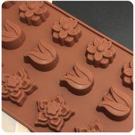 Poproo Flower Shaped 3-piece Candy Molds Set 15-cavities Chocolate Ice Cube Mold, Tulip Rose Sunflower Lotus Shapes N3