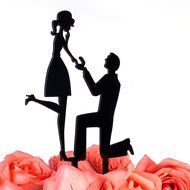 LOVENJOY with Gift Box Marry Me Groom Proposal to Bride Silhouette Wedding Cake Topper (5-inch, Black) N14