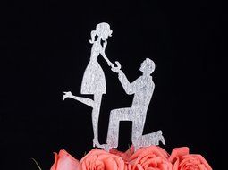 LOVENJOY with Gift Box Marry Me Groom Proposal to Bride Silhouette Wedding Cake Topper (5-inch, Black) N15