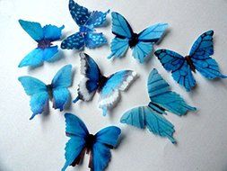 BLUE TEAL TURQUOISE Small Assorted Set of 12 Edible Butterflies 1.75 for decorating Macaron Cookies, Wedding Cake...