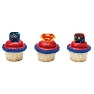 Superman Shield Cupcake Rings - 24 pc