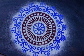 Diwali Rangoli Floor Art Stencil Kit with Two 12&quot; stencils and Three colors with dispensers in a Jute Bag N4