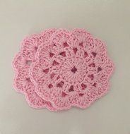 Crochet Pink Cotton Flower Coasters Set of 2 N2