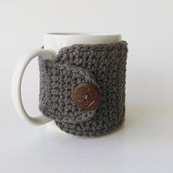Crochet Cotton Coffee Mug Cozy Grey N2