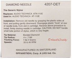 4207-DET STEREO RECORD NEEDLE STYLUS for Technica ATN110E AT-110E ATN105 AT105 N2