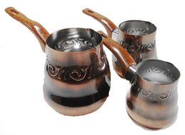 Set of 3 Stainless Turkish Coffee Warmers Antique Copper Finish