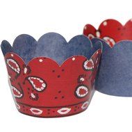 Western Bandana Pattern and Blue Denim Cupcake Wrappers for Bakery Packaging and Decoration, Cowboy Cases, Confetti...