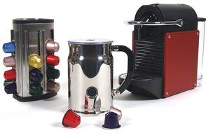 Nespresso Pixie D60 Carmine Espresso Machine with Bonus Aeroccino Plus and Bonus Brabantia 30 Capsule Carousel