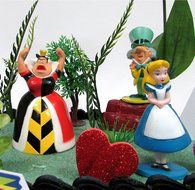Alice in Wonderland Birthday Cake Topper Set Featuring 5 Alice in Wonderland Figures and Decorative Themed Accessories N8