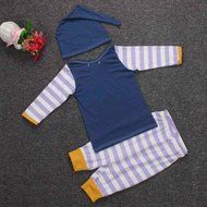 Clothes Set ,BeautyVan Newborn Kid Outfit Clothes Stripe Print T-Shirt Tops+Pants Trousers+Hat Set (24M, Purple) N2