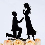 LOVENJOY with Gift Box Marry Me Groom Proposal to Bride Silhouette Wedding Cake Topper (5-inch, Black) N16