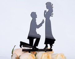 LOVENJOY with Gift Box Marry Me Groom Proposal to Bride Silhouette Wedding Cake Topper (5-inch, Black) N18