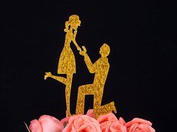 LOVENJOY with Gift Box Marry Me Groom Proposal to Bride Silhouette Wedding Cake Topper (5-inch, Black) N22