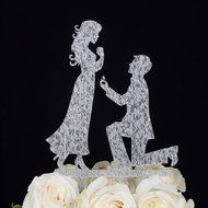 LOVENJOY with Gift Box Marry Me Groom Proposal to Bride Silhouette Wedding Cake Topper (5-inch, Black) N23