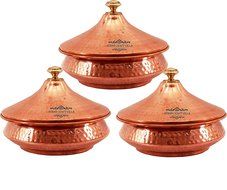 IndianCraftVilla 5.5&quot; X 6.5&quot; X 2.5&quot; Handmade Steel Copper Set Of 3 Mughlai handi Volume 650 ML With Lid serving... N2