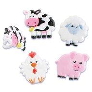 Farm Animals Cupcake Topper Rings - Set of 12 (Cow, Pig, Chicken Lamb)