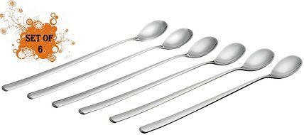 DLAND Pack of 6 Stainless Steel Spoon, Long-handled Great Circle Coffee Spoon