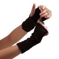 Morecome Fashion Women GirlHollow Out Lace Knitted Gloves (Black) N12