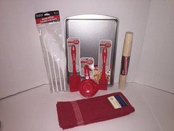 Betty Crocker Baking 8 Piece Bundle Includes Baking Pan, Rolling Pin, Measuring Cups,Spatule,Basting Brush,4 Mixing... N2