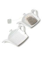 Set 6 Pieces 5" White Porcelain Teapot Shaped Teabag Holder Tea Bag Plate Dish