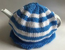 Blue and White Knitted Cornish Tea Cozy N2