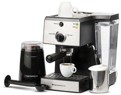 7 Pc All-In-One Espresso Machine Bundle Set, 15 Bar Pump - (INCLUDES: Electric Coffee Bean Grinder, Portafilter... N8