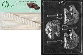 Cybrtrayd 45St50-A114 Eagle Head Lolly Animal Chocolate Candy Mold with 50 4.5-Inch Lollipop Sticks