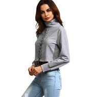 Women's Bandage,Laimeng Fashion Cotton Bandage High Collar Long Sleeve Casual Tops (M, Gray) N2