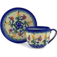 Ceramika Bona H3849E Polish Pottery Ceramic Espresso Cup with Saucer Hand Painted, 3-Ounce