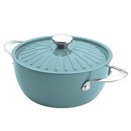 Single Piece Blue Round Casserole, 4-1/2-Quart Covered PFOA-Free Nonstick, Oven Safe, Modern Rustic Design, Oval...