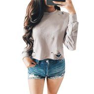 Women's Pullover,Laimeng Cotton Blend Sweatshirt Jumper Sweater Crop Top Coat Sports Knitted Pullover Tops (M,...