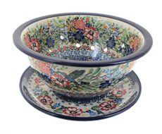 Polish Pottery Hummingbird Berry Bowl &amp; Plate N2