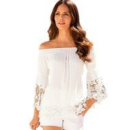 Hot Sale,Laimeng Milk Silk Womens Long Sleeve Shirt Casual Lace Blouse Loose Cotton Tops T Shirt (L, Black)