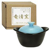 Japanese Ceramic Dark Brown Matte Ramekin with Light Blue Glazed Lid