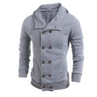 Men&#039;s Blouse,Laimeng Cotton Blend V-Neck Fashion Autumn Winter Hooded Sweater Top Blouse (M, Gray)