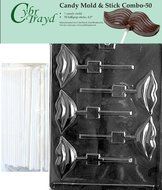 Cybrtrayd 45St50-V038 Lips Lolly Chocolate Candy Mold with 50 Cybrtrayd 4.5&quot; Lollipop Sticks