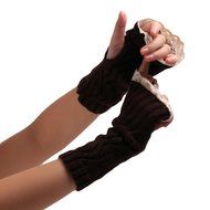 Morecome Fashion Women GirlHollow Out Lace Knitted Gloves (Black) N16