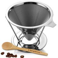 Chephon Paperless Pour Over Coffee Dripper - Stainless Steel Reusable Clever Coffee Filter Cone with Base Holder...