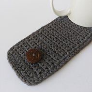 Crochet Cotton Coffee Mug Cozy Grey N3