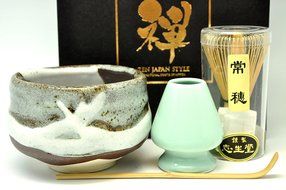 Japanese Mino Yaki ware Matcha Bowl And Tea Ceremony Set Green Tea 11.5 / 11.5 / 8cm (4.5 / 4.5 / 3.1inch)[7379] N4