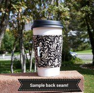 Fabric coffee cozy / cup sleeve / coffee sleeve / coffee cup holder -- Fuchsia Damask N3