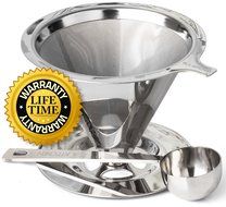 Clever Pour-Over Coffee Dripper by IKA KITCHEN - Stainless Steel Cone Brewer w/ Built-In Stand &amp; Free Measuring... N2