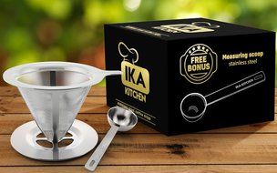 Clever Pour-Over Coffee Dripper by IKA KITCHEN - Stainless Steel Cone Brewer w/ Built-In Stand &amp; Free Measuring... N3