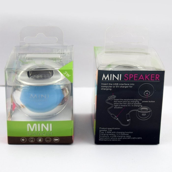 Generic Mini Speaker Built-in Rechargable Lithium Battery Output 3 Watts With Foldable AUX Cable(Blue) N5
