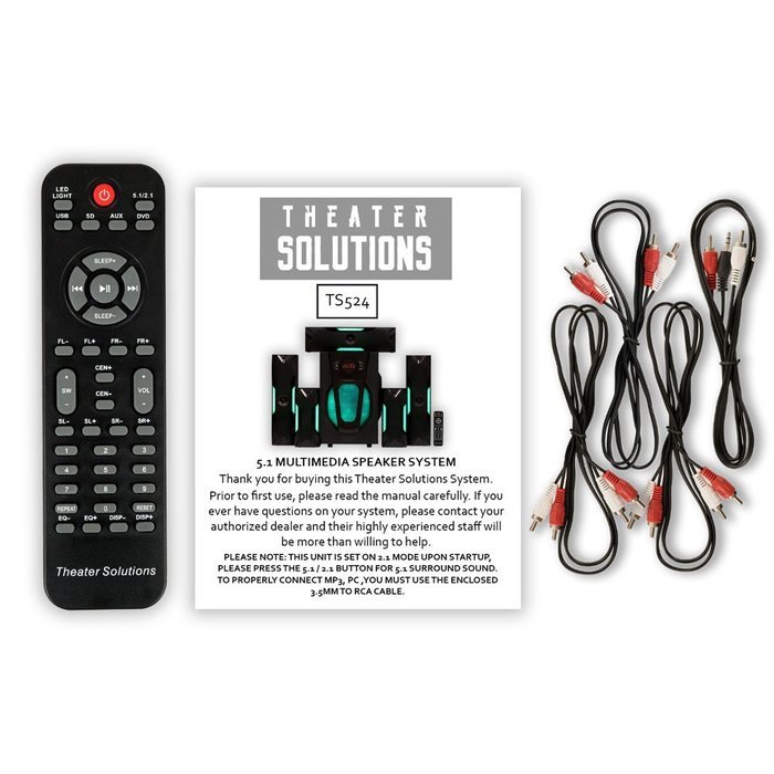 Theater Solutions TS524 Deluxe 5.1 Home Theater Speaker System with LED Lights Multimedia Gaming N6