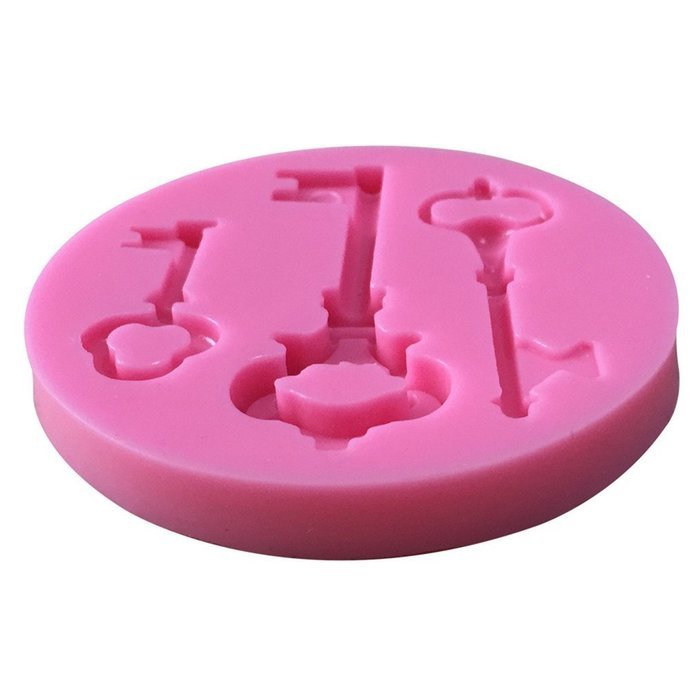 FLY Retro Key Shape 3D Fondant Silicone Cake Mold Cake Decorating,Pink N4