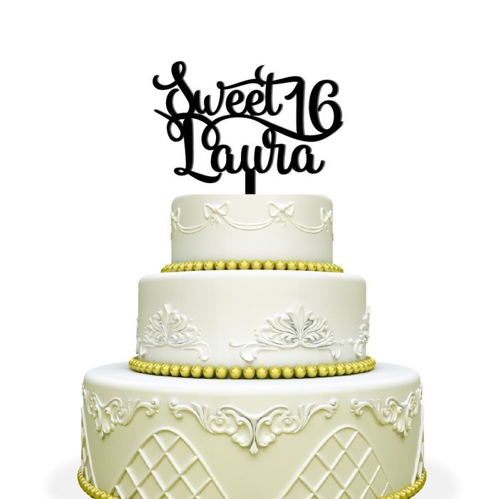 Personalized Sweet 16 Cake Topper For Birthday Black N3