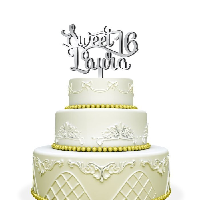 Personalized Sweet 16 Cake Topper For Birthday Black N4